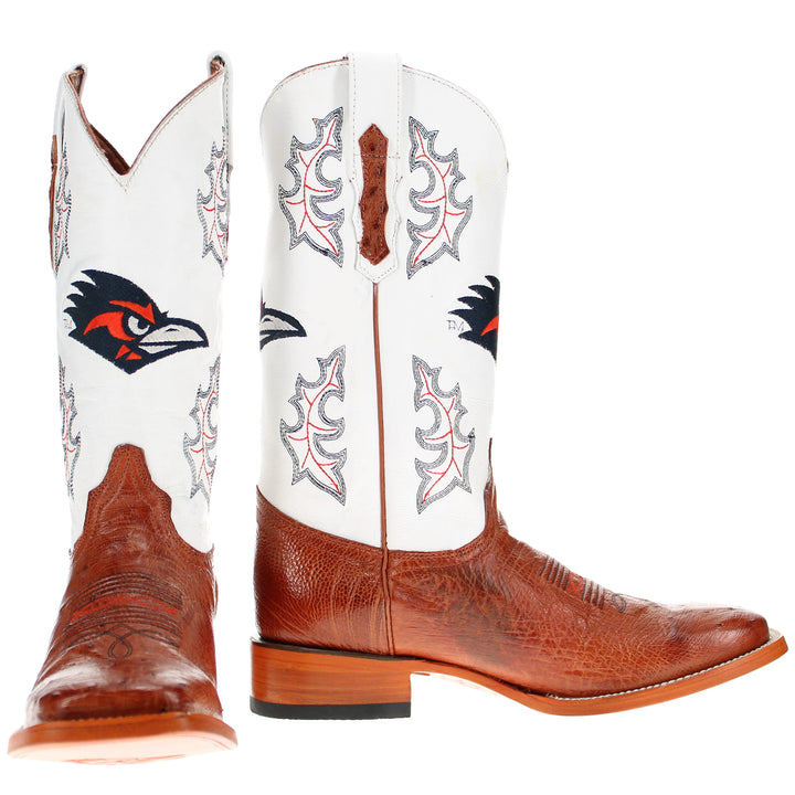 Men's UTSA Roadrunners Cognac Broad Square Smooth Ostrich Cowboy Boots Brooks by Vaccari