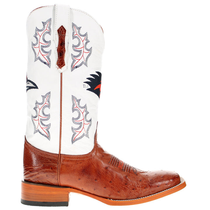 Men's UTSA Roadrunners Cognac Broad Square Smooth Ostrich Cowboy Boots Brooks by Vaccari