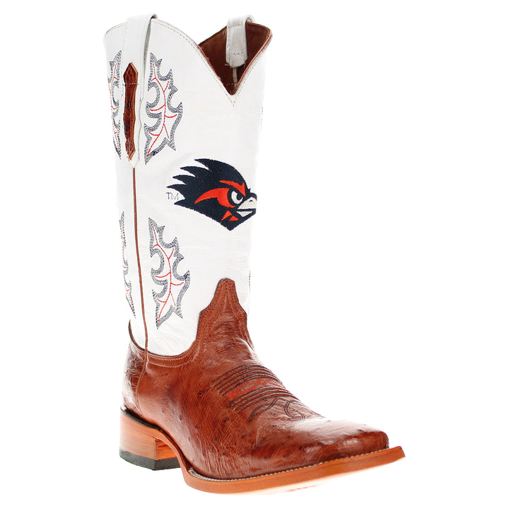 Men's UTSA Roadrunners Cognac Broad Square Smooth Ostrich Cowboy Boots Brooks by Vaccari