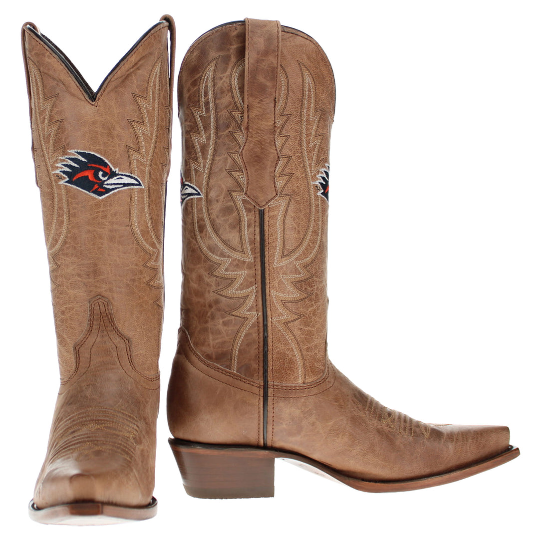 Women's University of Texas at San Antonio UTSA Roadrunners Tan Leather Snip Toe Cowgirl Boots by Vaccari