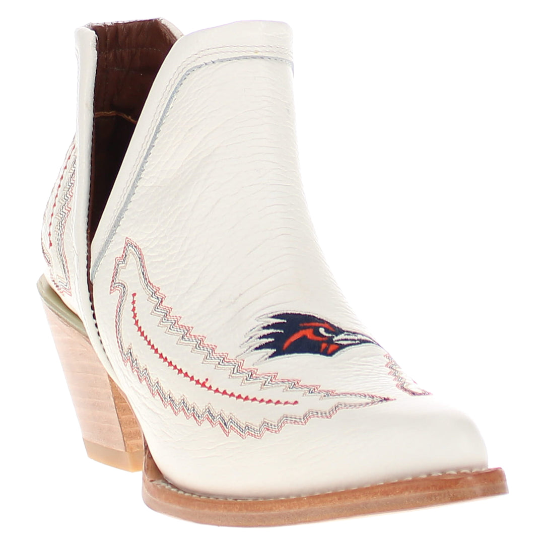 Women's University of Texas at San Antonio Roadrunners Cowgirl Booties | UTSA All White Pointed Toe Boots | Officially Licensed | Natalie