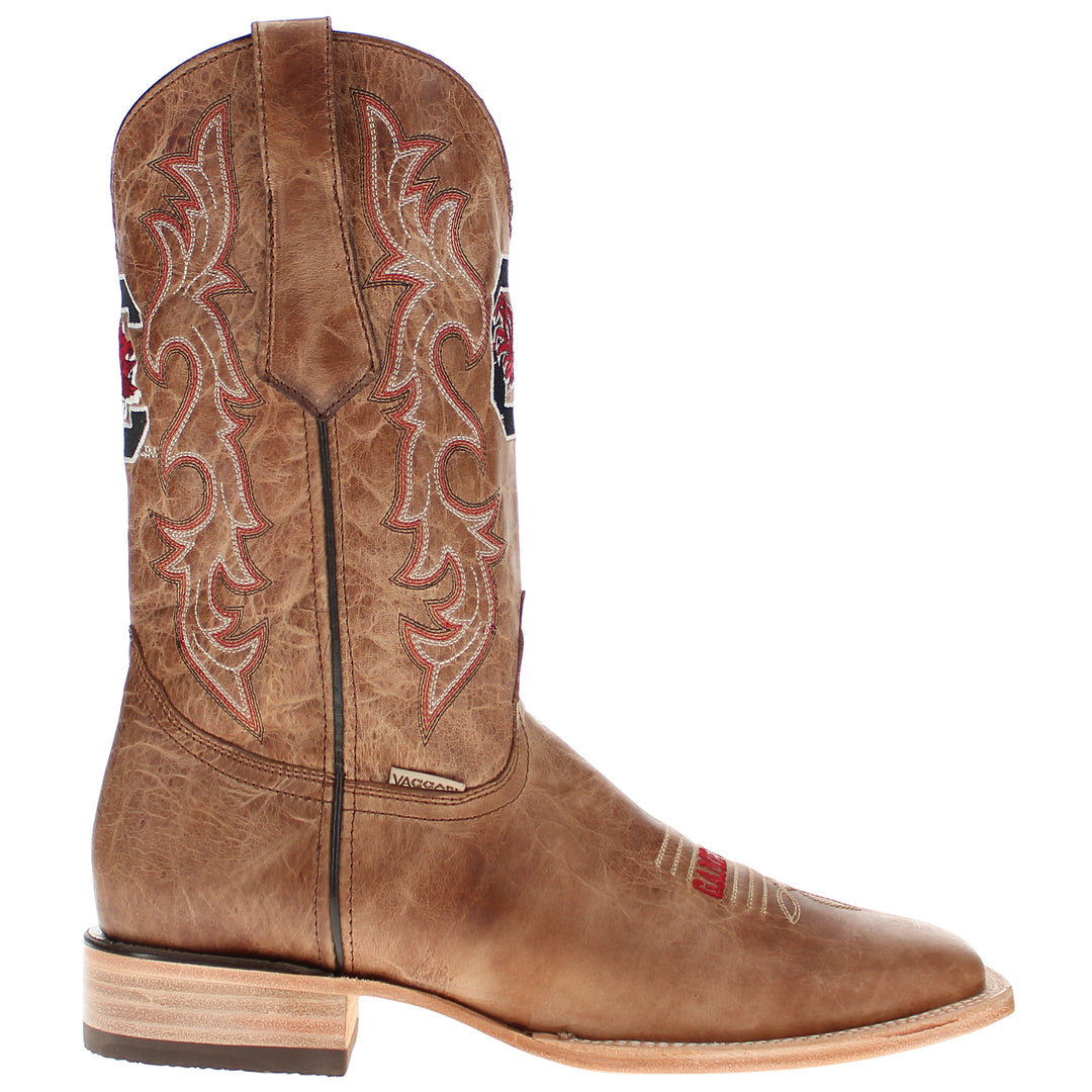 Men's University of South Carolina Tan Sqaure Toe Cowboy Boots by Vaccari