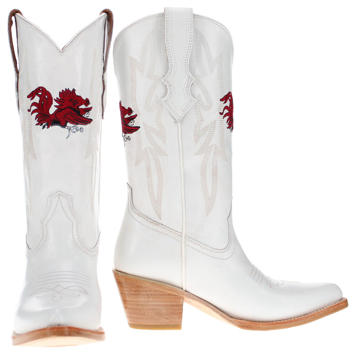 Women's South Carolina University All White Pointed Toe Cowgirl Boots Leighton Vaccari University