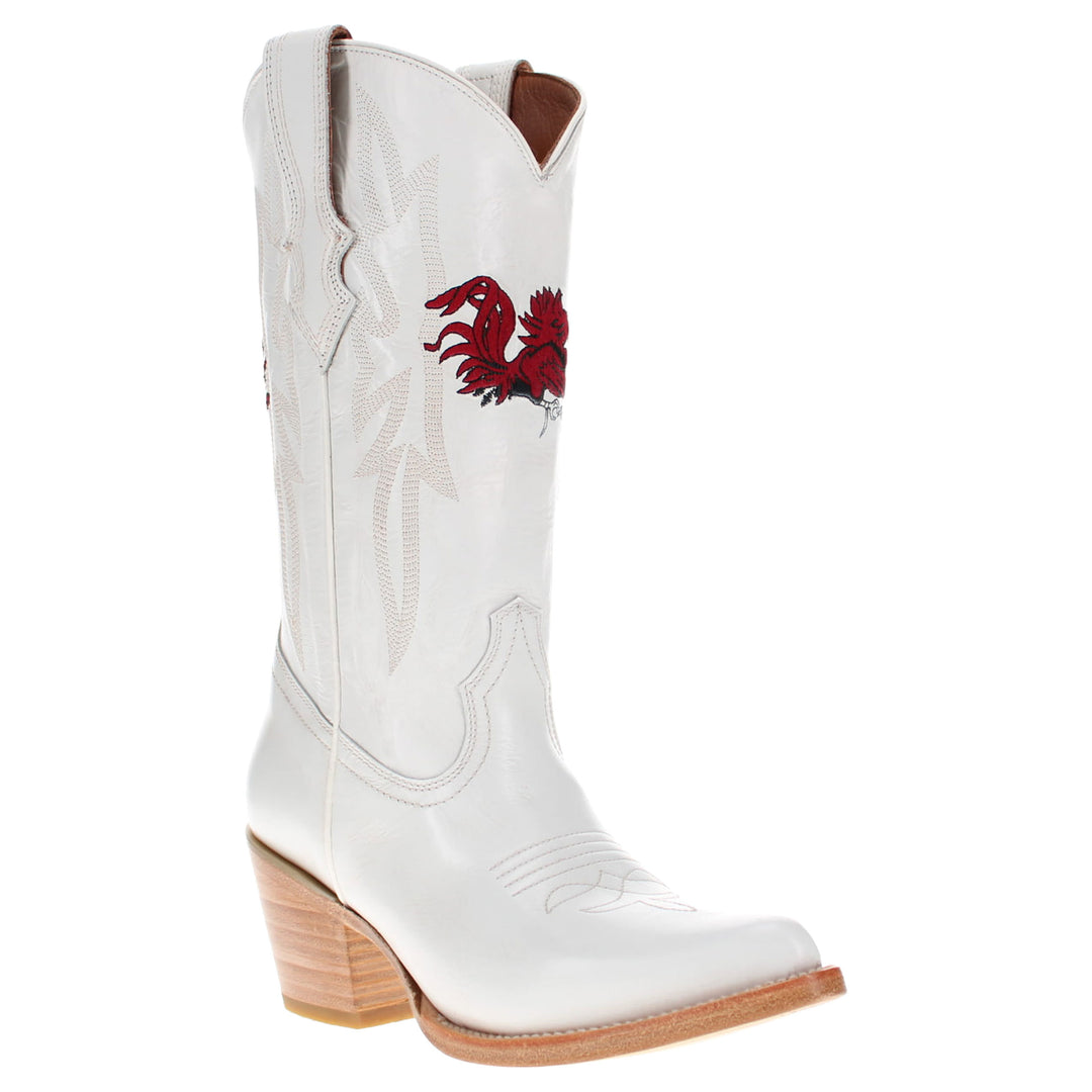 Women's South Carolina University All White Pointed Toe Cowgirl Boots Leighton Vaccari University