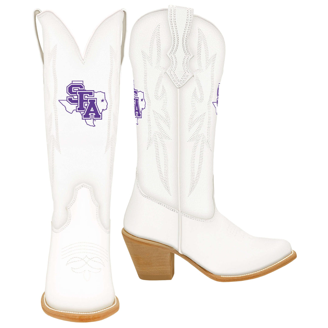 Women's Stephen F. Austin All White Pointed Toe Cowgirl Boots Leighton by Vaccari