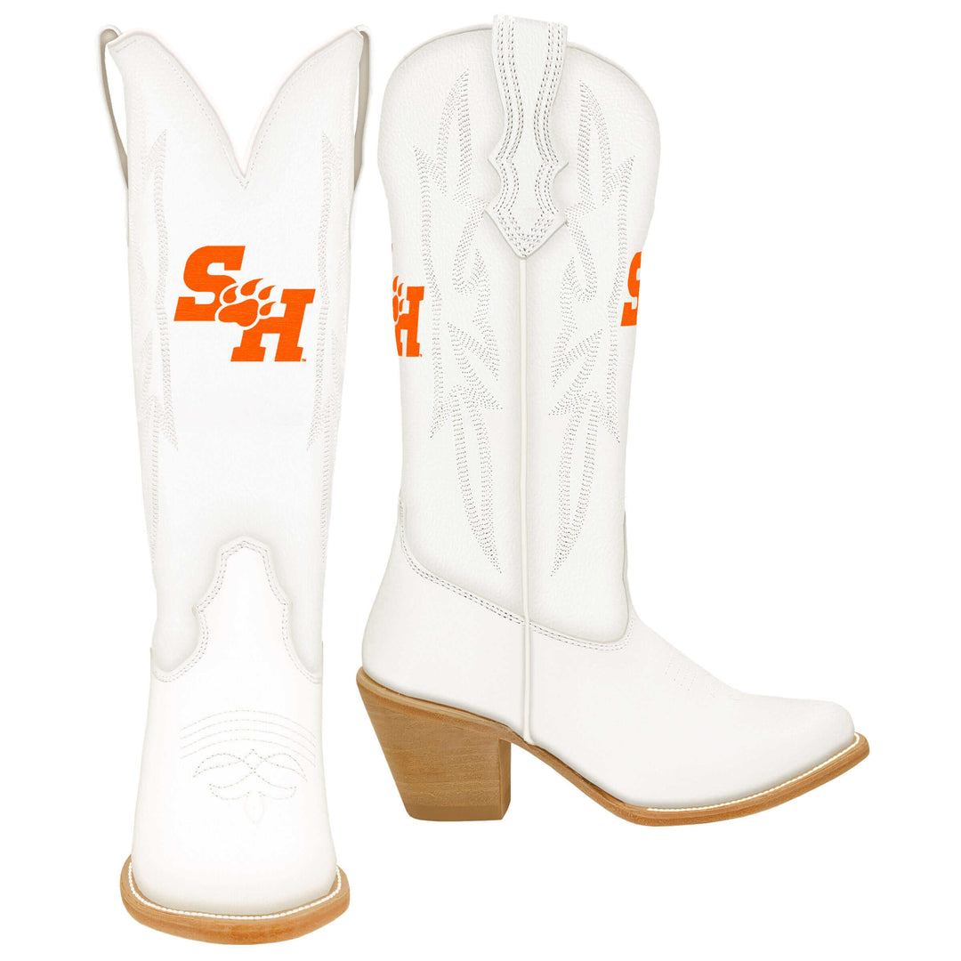 Women's Sam Houston State University All White Pointed Toe Cowgirl Boots Leighton by Vaccari