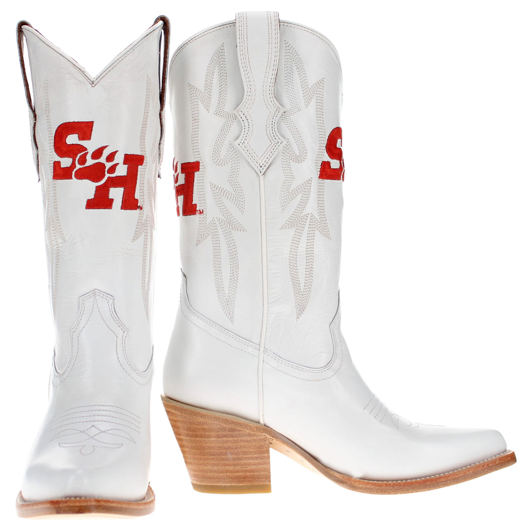 Women's Sam Houston State University All White Pointed Toe Cowgirl Boots Leighton Vaccari University