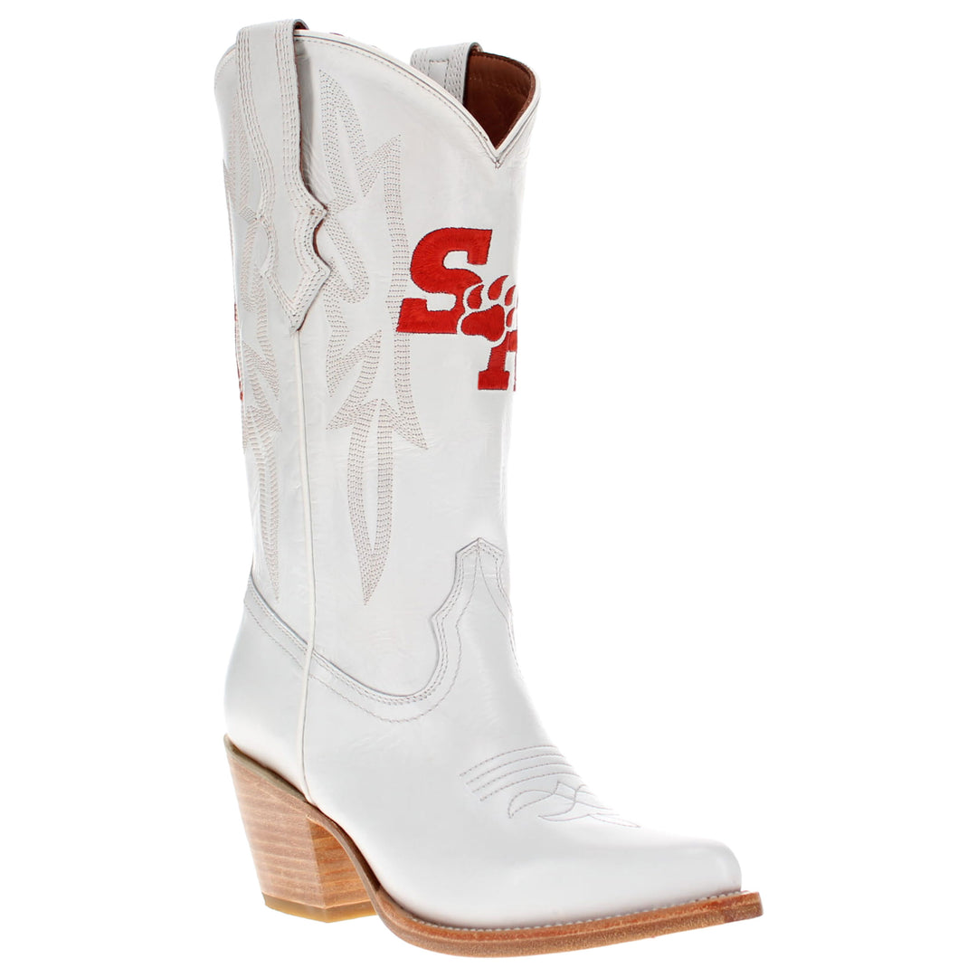 Women's Sam Houston State University All White Pointed Toe Cowgirl Boots Leighton Vaccari University