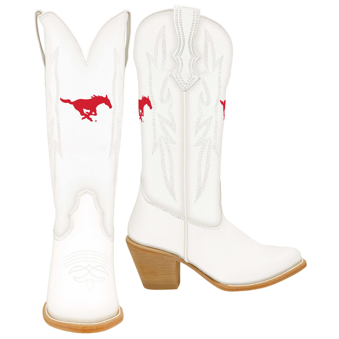 Women's SMU All White Pointed Toe Cowgirl Boots Leighton by Vaccari