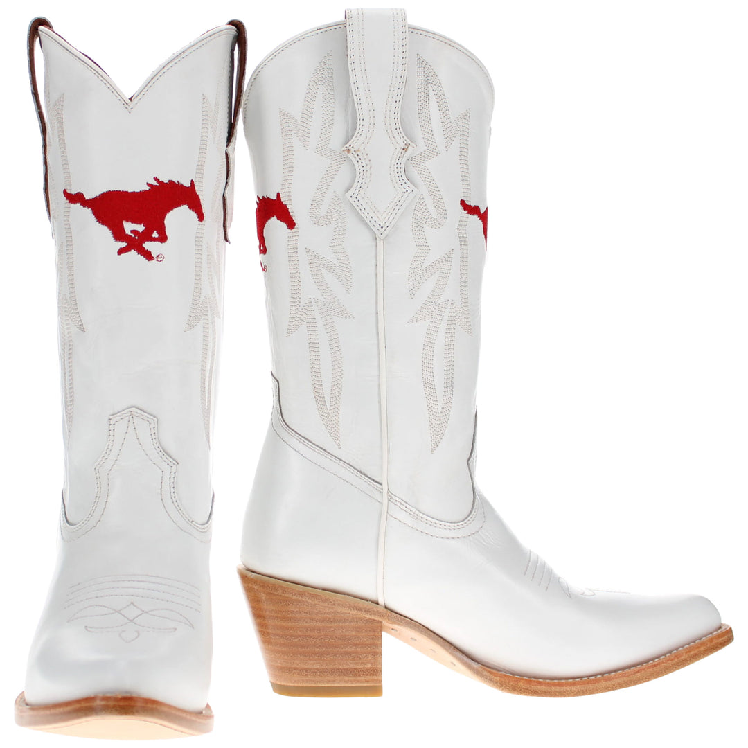 Women's SMU All White Pointed Toe Cowgirl Boots Leighton Vaccari University