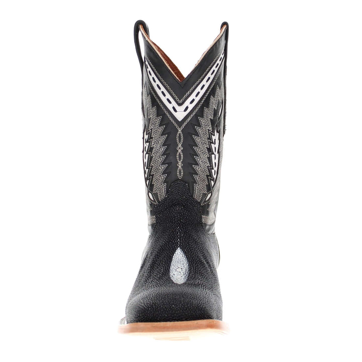 Mens Black Stingray Leather Square Toe Cowboy Boots by Vaccari