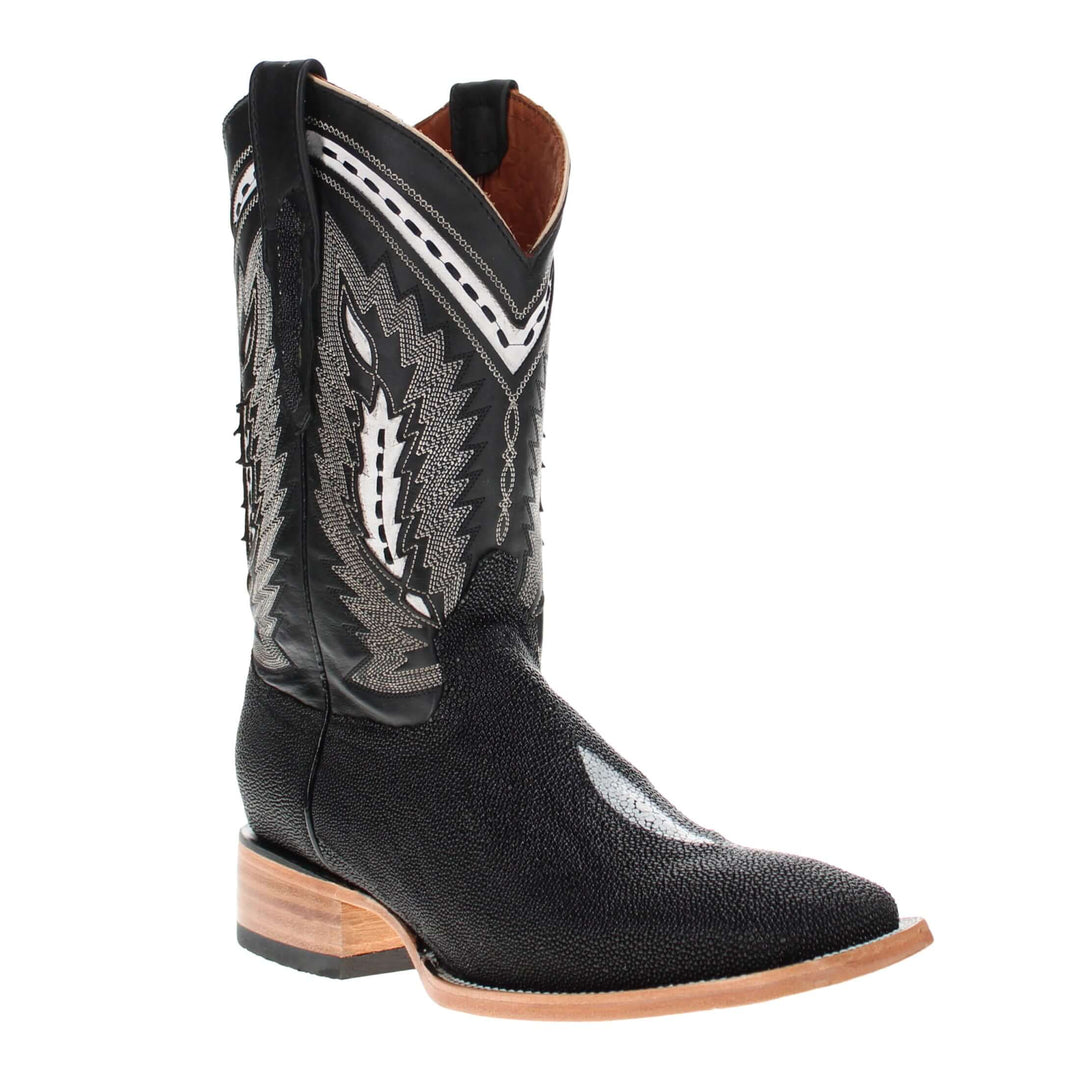 Mens Black Stingray Leather Square Toe Cowboy Boots by Vaccari