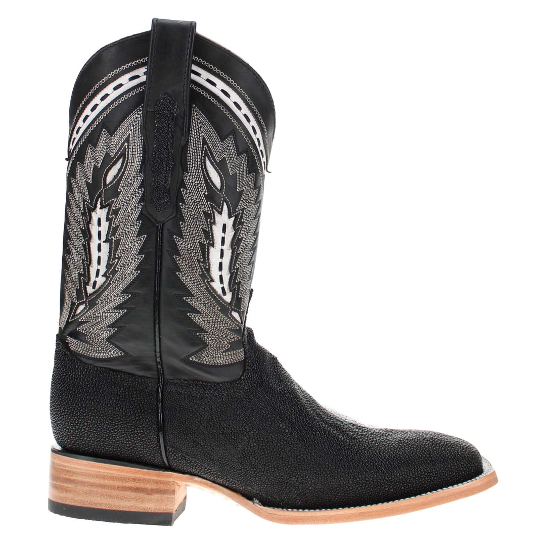 Mens Black Stingray Leather Square Toe Cowboy Boots by Vaccari