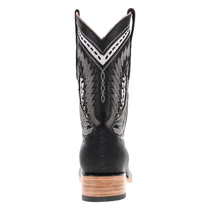 Mens Black Stingray Leather Square Toe Cowboy Boots by Vaccari