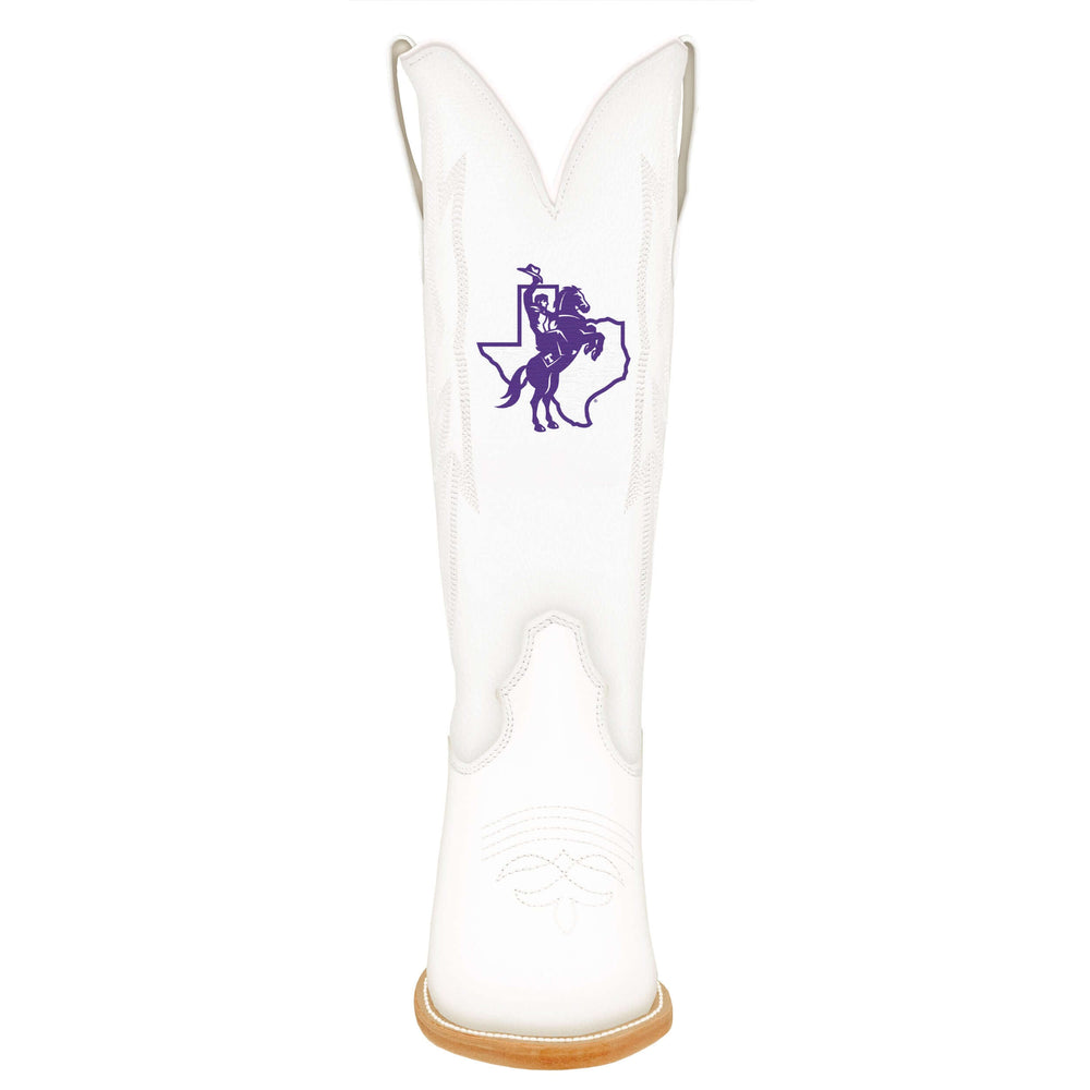 Women's Tarleton State University All White Pointed Toe Cowgirl Boots Leighton by Vaccari