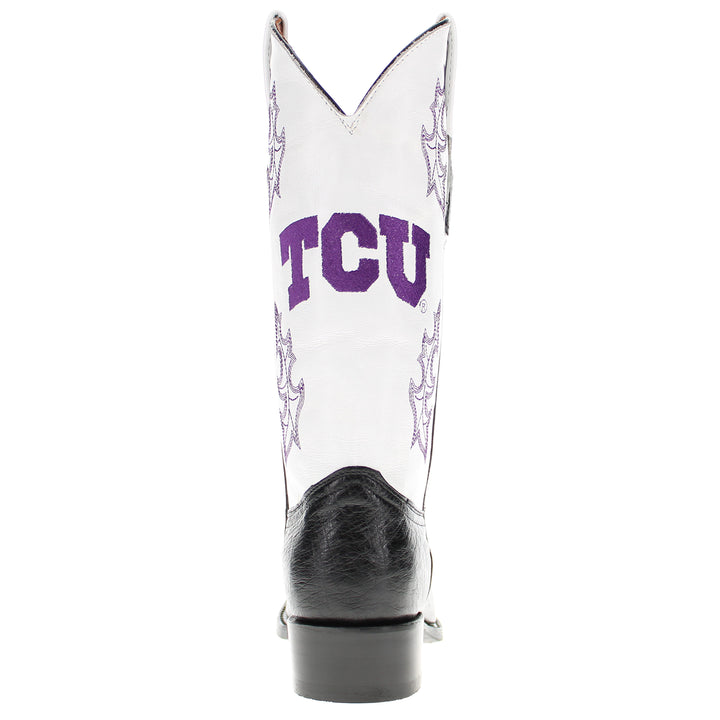 Men's Texas Christian University Genuine Smooth Ostrich Black JW Toe Cowboy Boots by Vaccari University