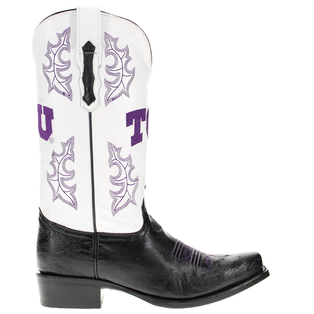 Men's Texas Christian University Genuine Smooth Ostrich Black JW Toe Cowboy Boots by Vaccari University