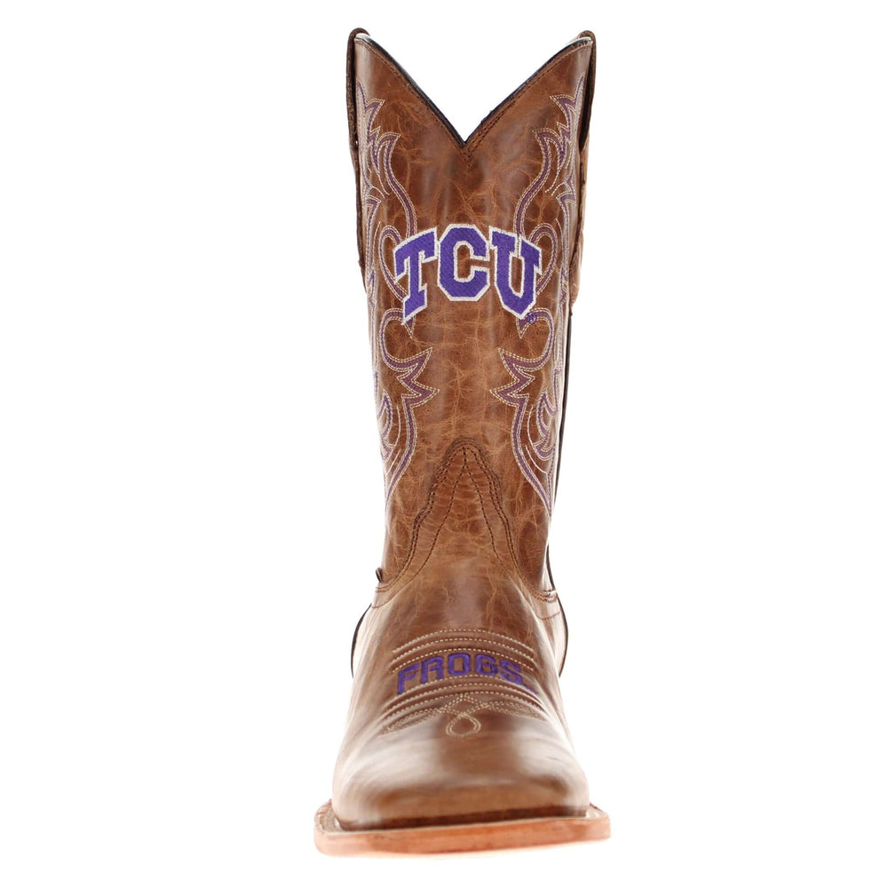 Men's TCU Horned Frogs Tan Leather Square Toe Cowboy Boots by Vaccari