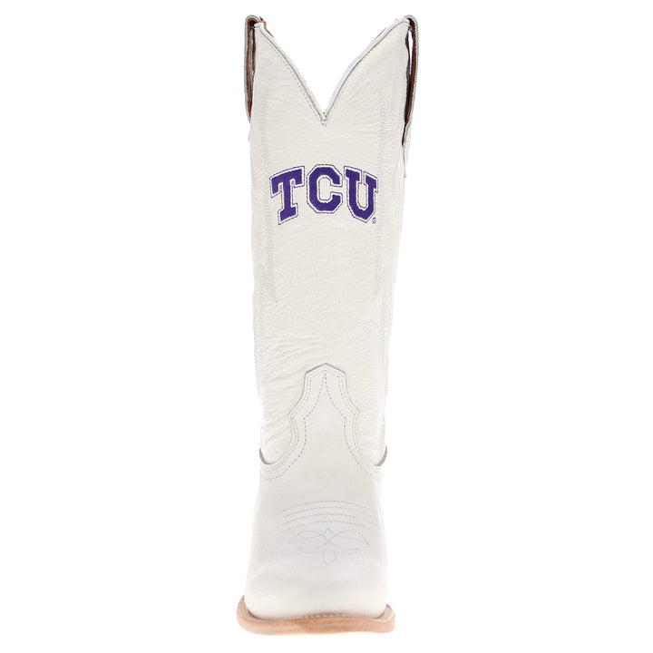 Women's Texas Christian University Horned Frogs All White Pointed Toe Cowgirl Boots Leighton Vaccari University