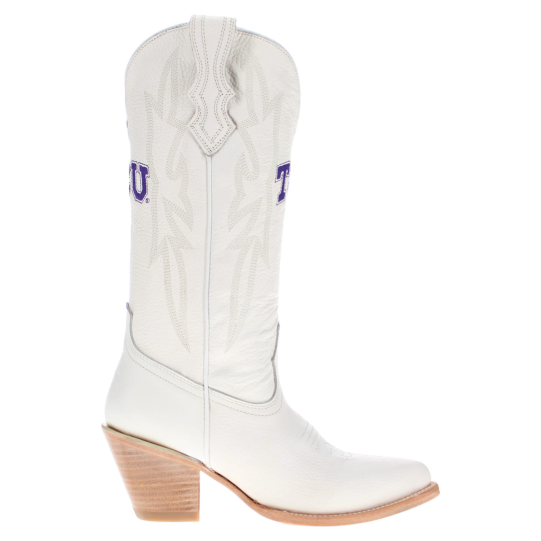 Women's Texas Christian University Horned Frogs All White Pointed Toe Cowgirl Boots Leighton Vaccari University