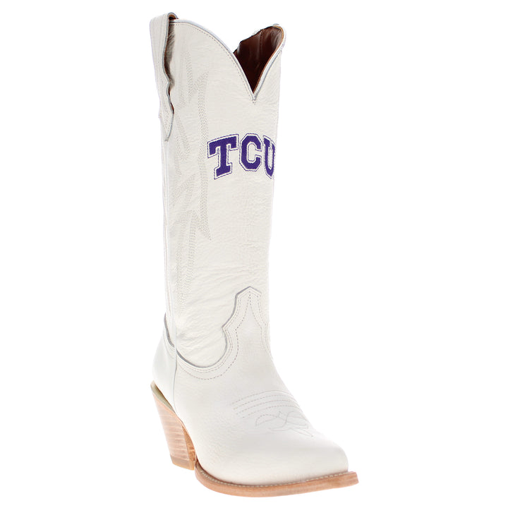 Women's Texas Christian University Horned Frogs All White Pointed Toe Cowgirl Boots Leighton Vaccari University