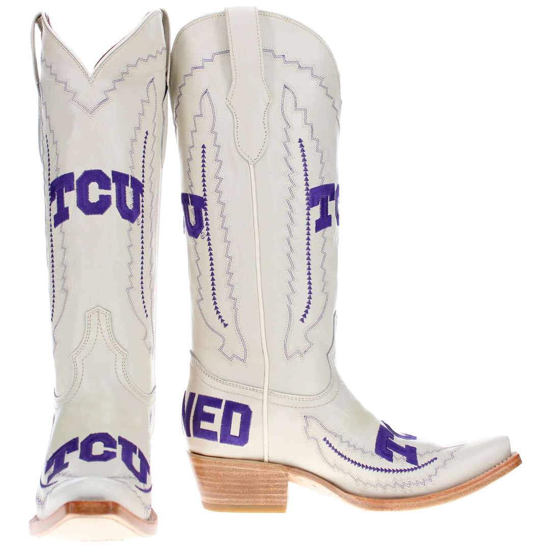 Women's TCU Horned Frogs Bone Leather Snip Toe Cowgirl Boots by Vaccari