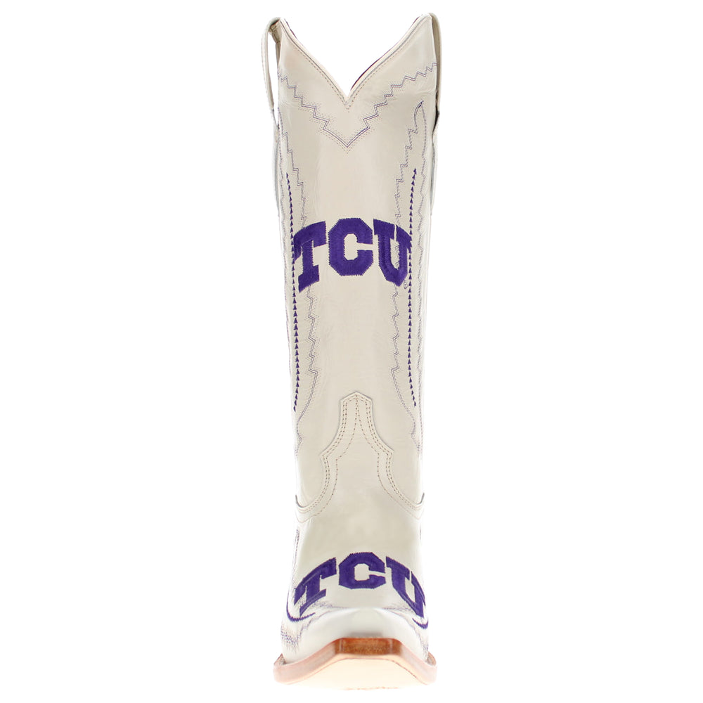 Women's TCU Horned Frogs Bone Leather Snip Toe Cowgirl Boots by Vaccari