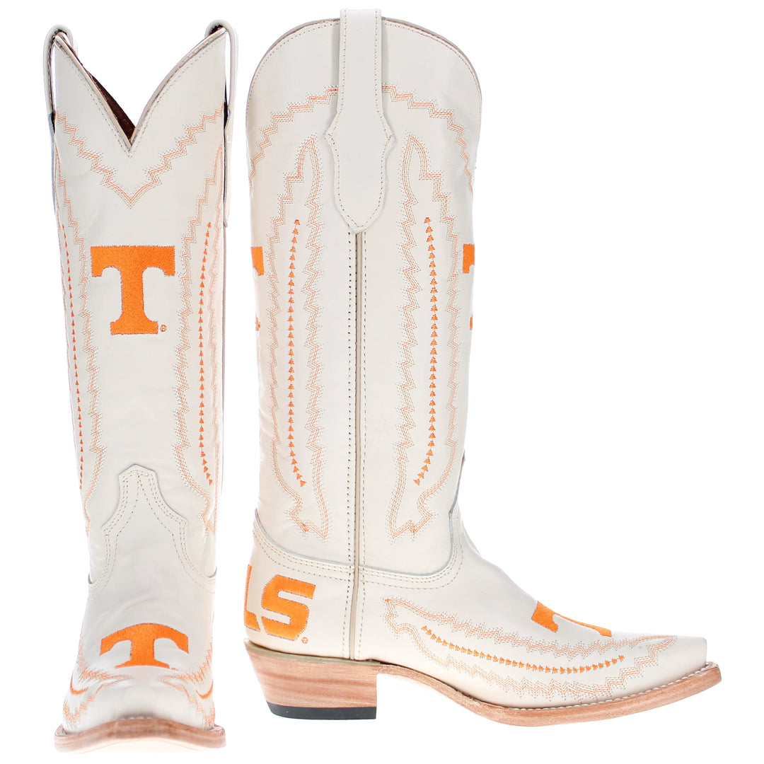 Women's University of Tennessee Cowgirl Boots Bone Leather Snip Toe Boots by Vaccari