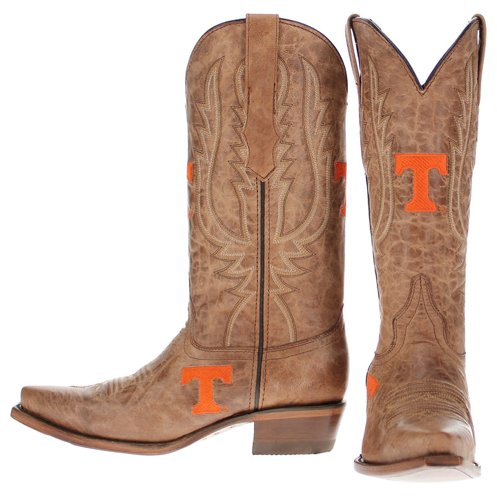 Women's University of Tennessee Vols Tan Leather Snip Toe Cowgirl Boots by Vaccari