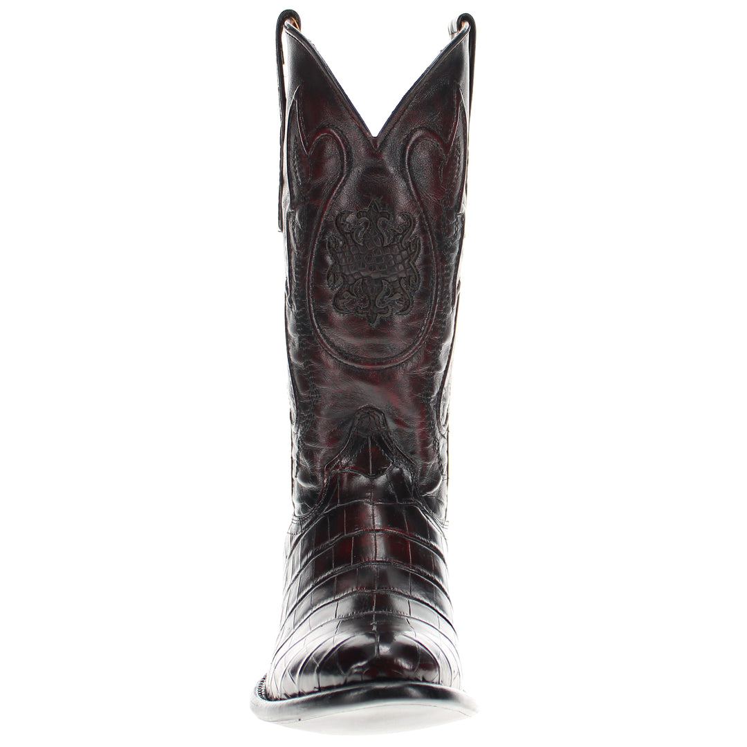 Mens Black Cherry American Alligator Belly Round Toe Western Boot That Looks Similar to Caiman Crocodile