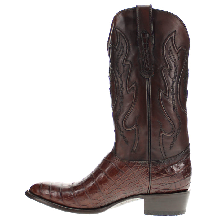 Mens Brown American Alligator Belly Round Toe Cowboy Boots That Look Similar to Caiman Crocodile Leather