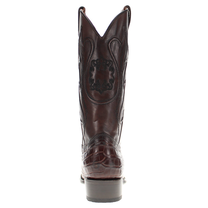 Mens Brown American Alligator Belly Round Toe Cowboy Boots That Look Similar to Caiman Crocodile Leather