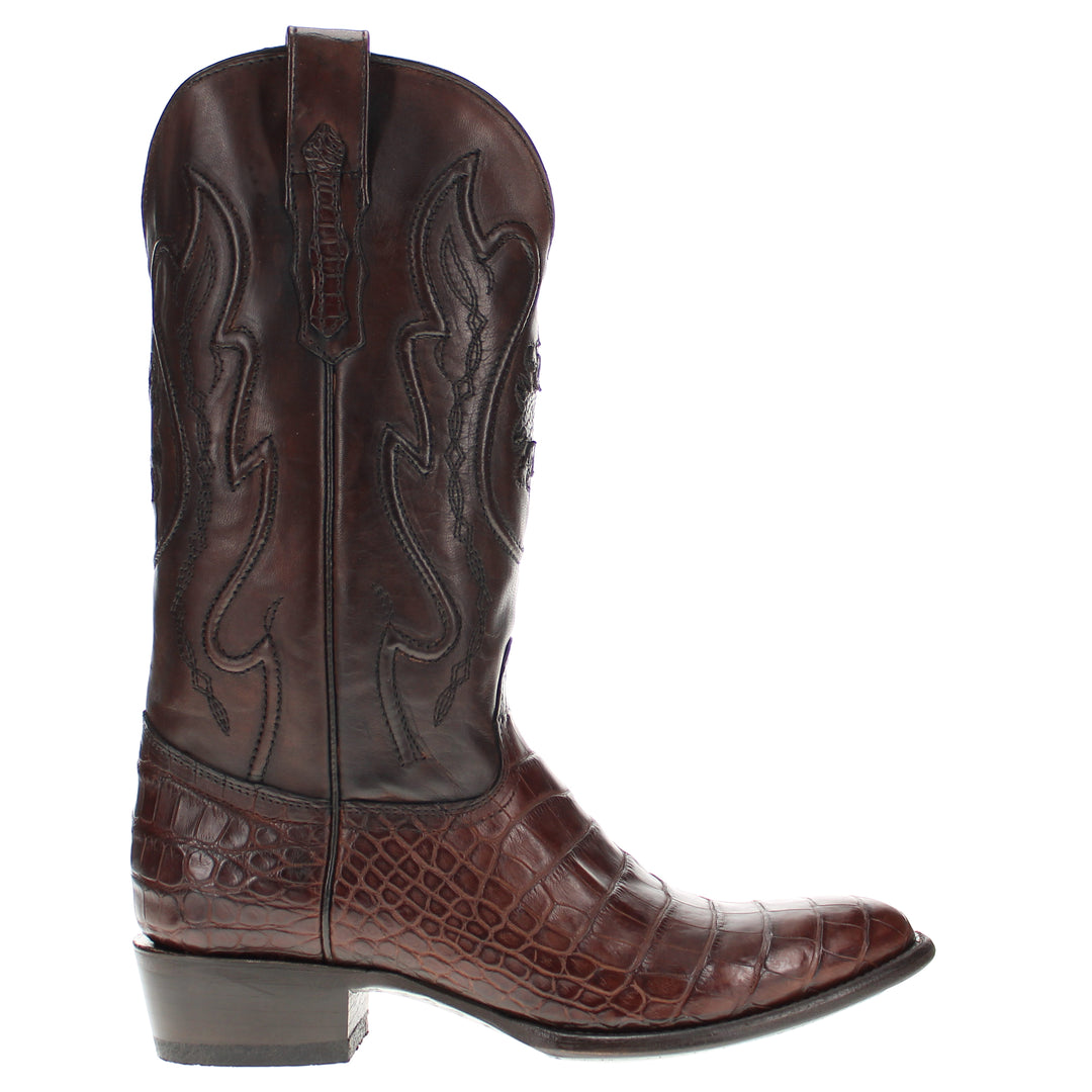 Mens Brown American Alligator Belly Round Toe Cowboy Boots That Look Similar to Caiman Crocodile Leather