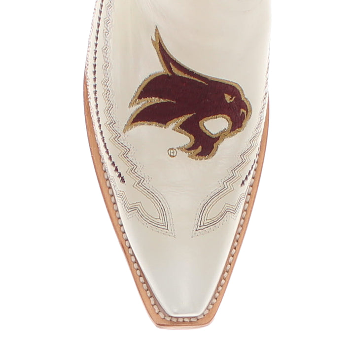 Women's Texas State University Bobcats Bone Leather Snip Toe Cowgirl Boots by Vaccari