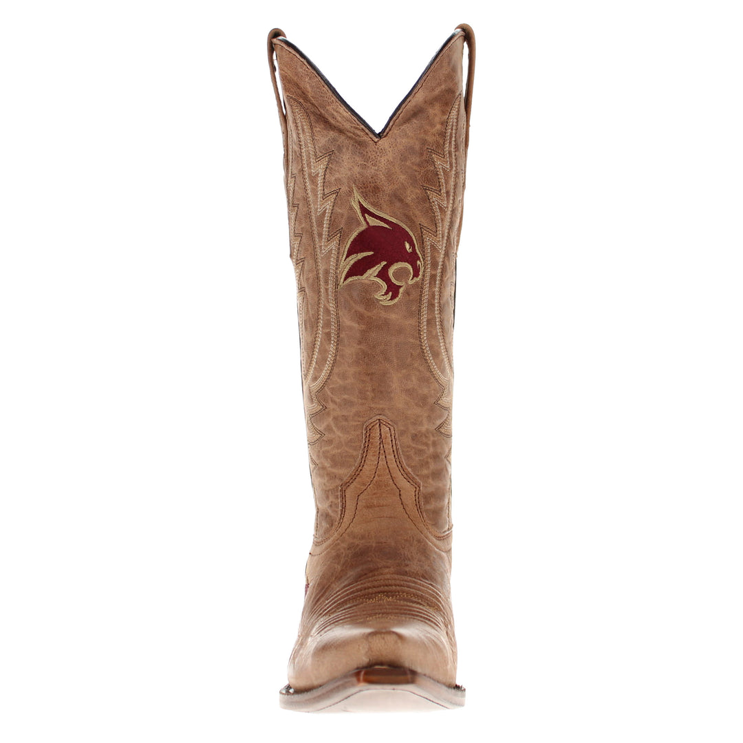 Women's Texas State Bobcats Tan Leather Snip Toe Cowgirl Boots by Vaccari