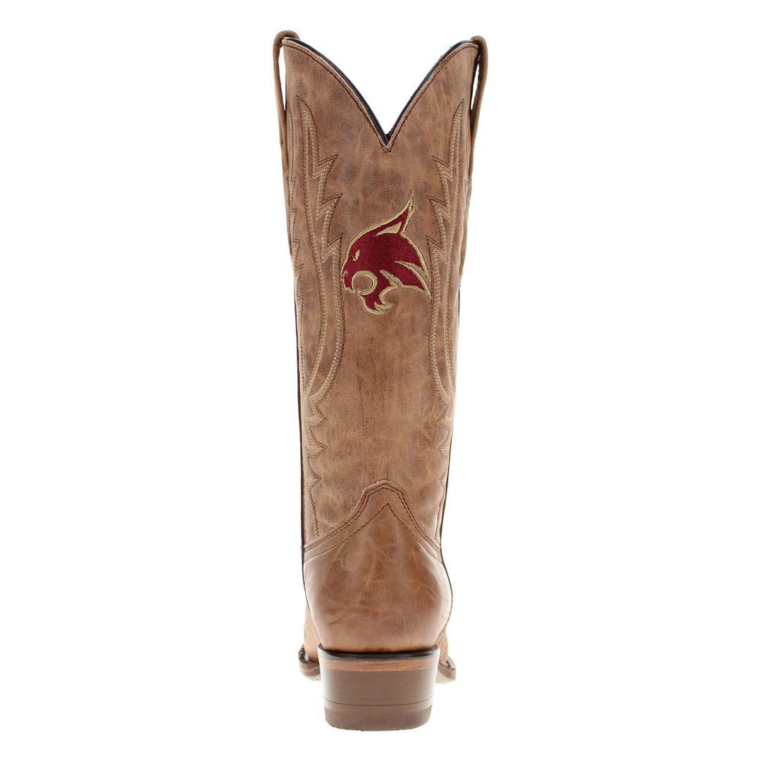 Women's Texas State Bobcats Tan Leather Snip Toe Cowgirl Boots by Vaccari