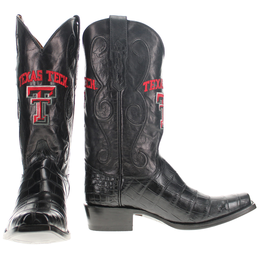 Men's Texas Tech Red Raiders Black American Alligator Belly Cowboy Boots James by Vaccari #select-a-toe_jw