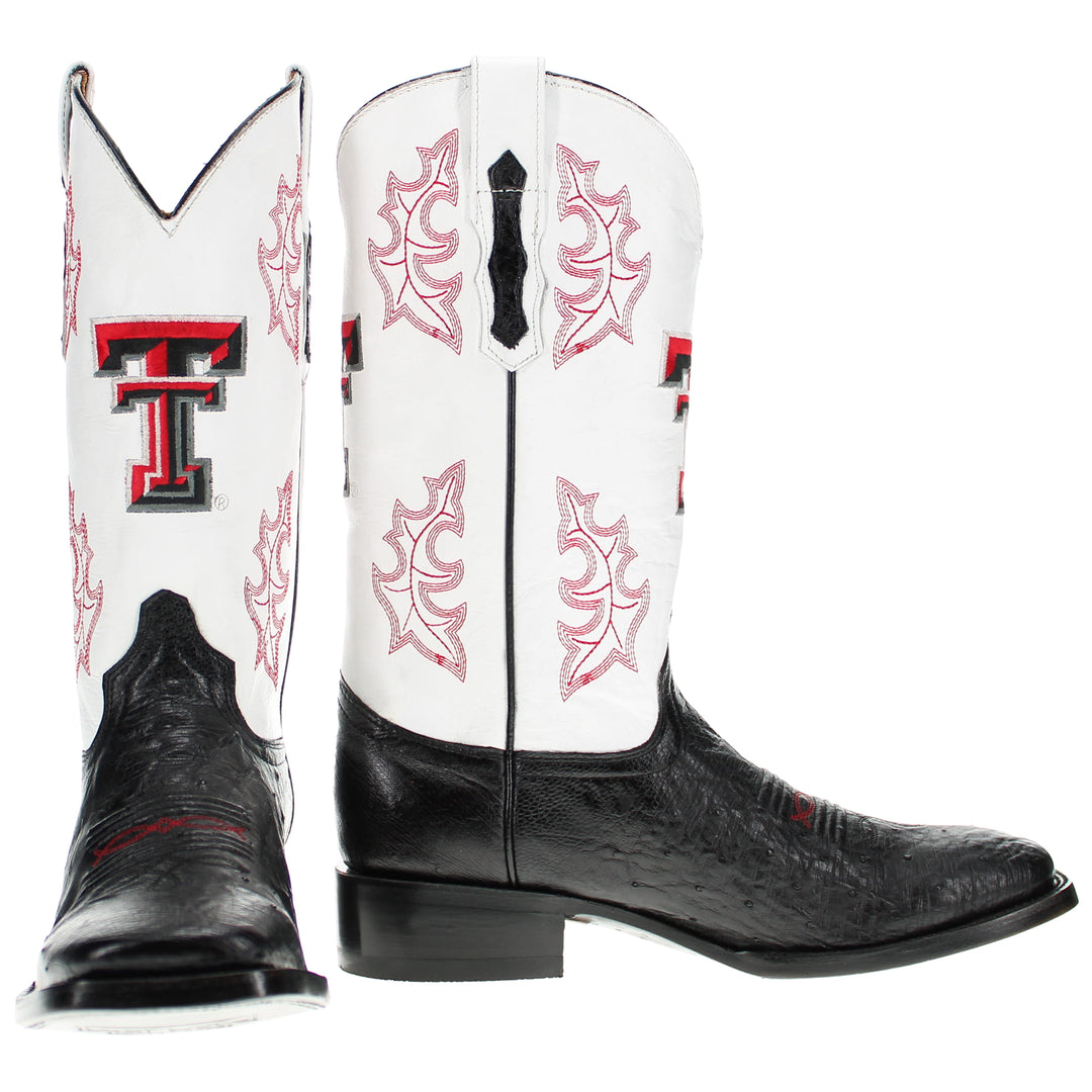 Men's University of Texas Tech Red Raiders Cowboy Boots | Black Broad Square/JW Smooth Ostrich Boots | Officially Licensed | Brooks #select-a-toe_square