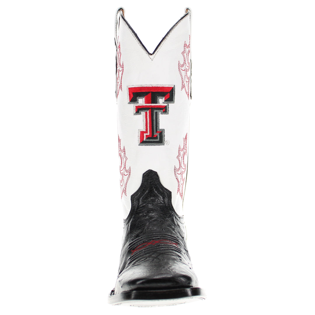 Men's University of Texas Tech Red Raiders Cowboy Boots | Black Broad Square/JW Smooth Ostrich Boots | Officially Licensed | Brooks #select-a-toe_square