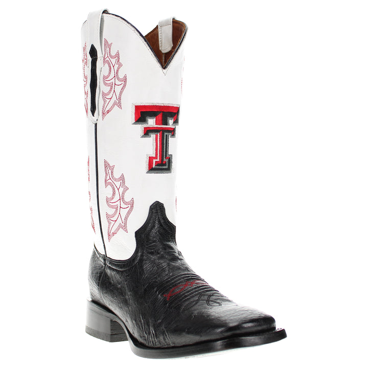 Men's University of Texas Tech Red Raiders Cowboy Boots | Black Broad Square/JW Smooth Ostrich Boots | Officially Licensed | Brooks #select-a-toe_square