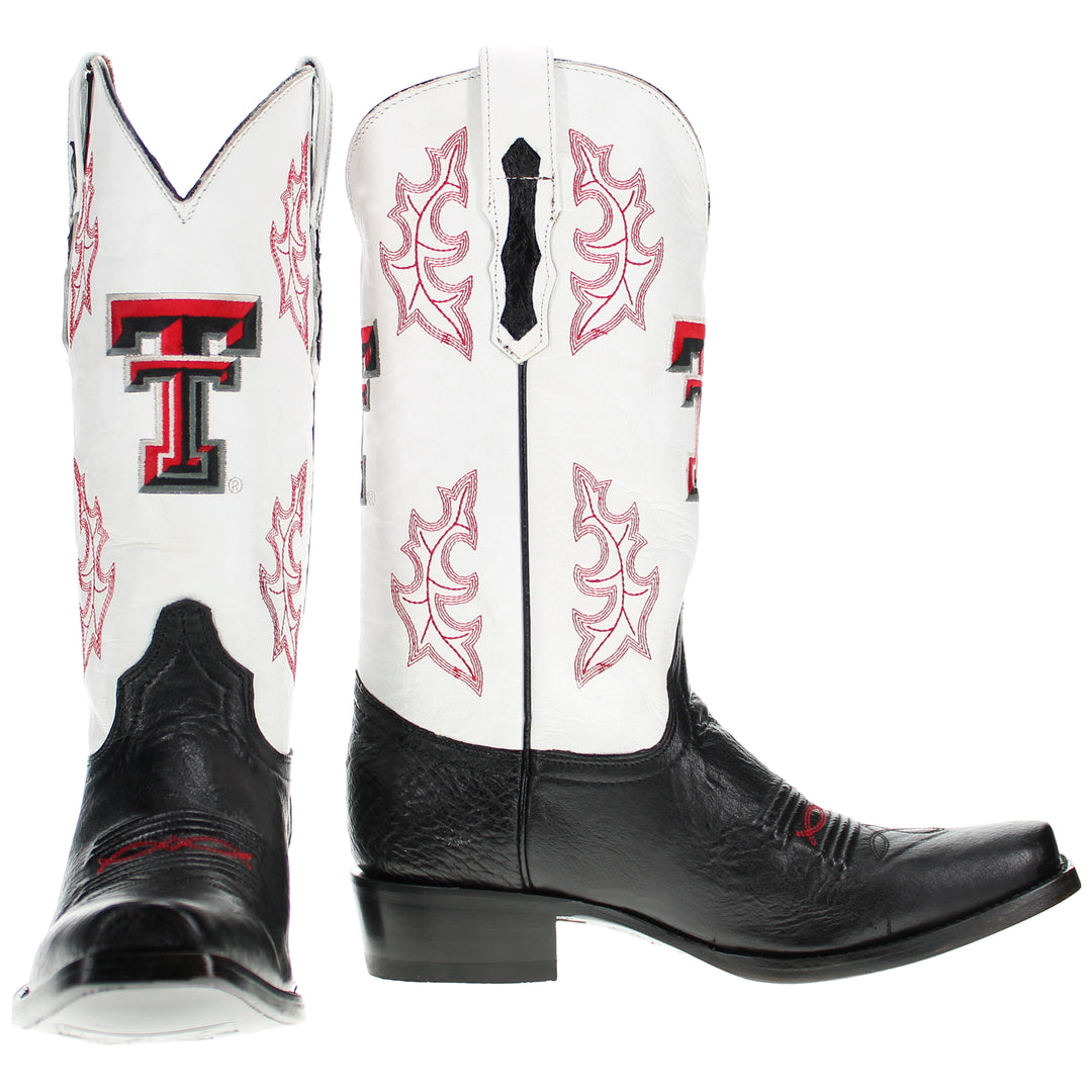 Men's University of Texas Tech Red Raiders Cowboy Boots | Black Broad Square/JW Smooth Ostrich Boots | Officially Licensed | Brooks #select-a-toe_jw