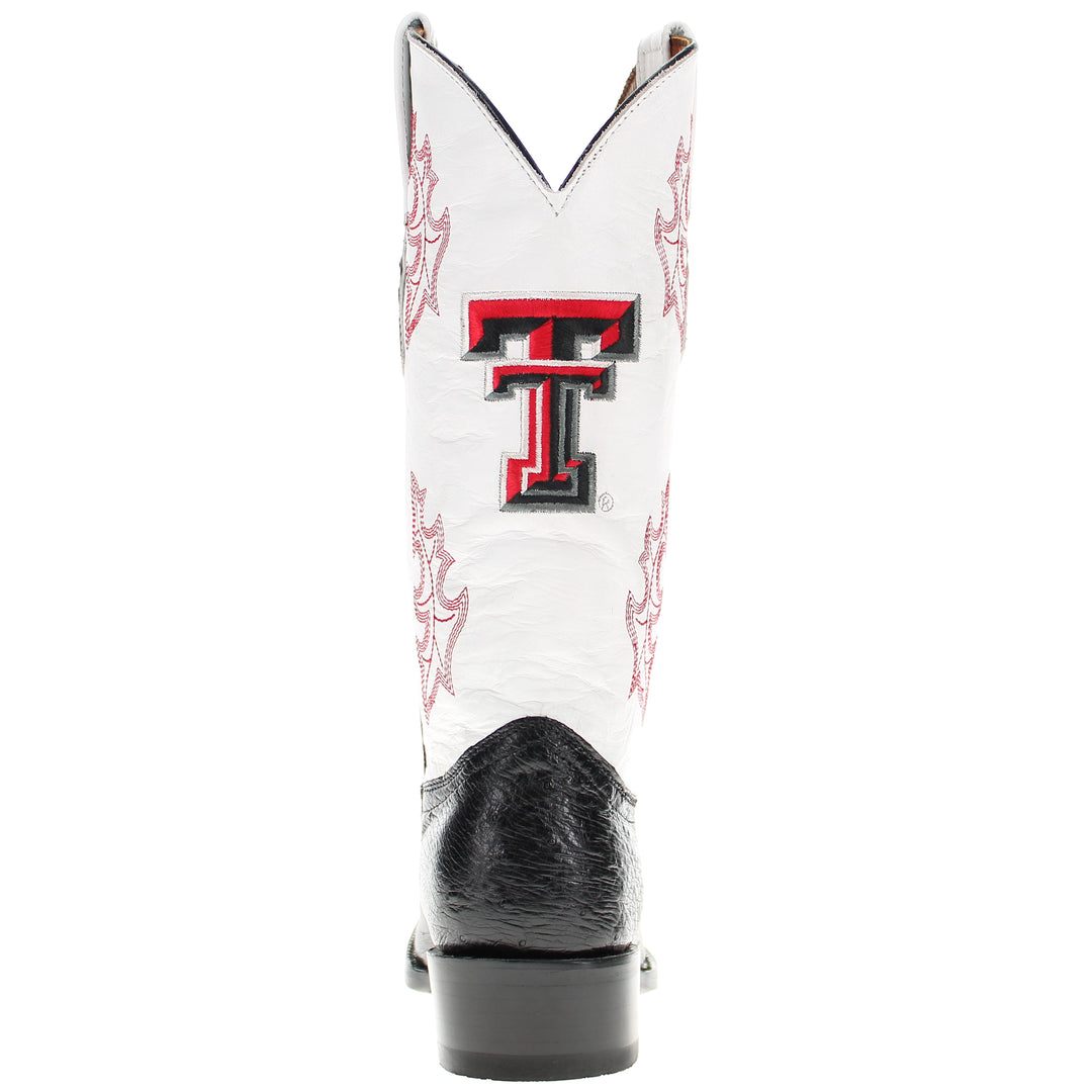 Men's University of Texas Tech Red Raiders Cowboy Boots | Black Broad Square/JW Smooth Ostrich Boots | Officially Licensed | Brooks #select-a-toe_jw