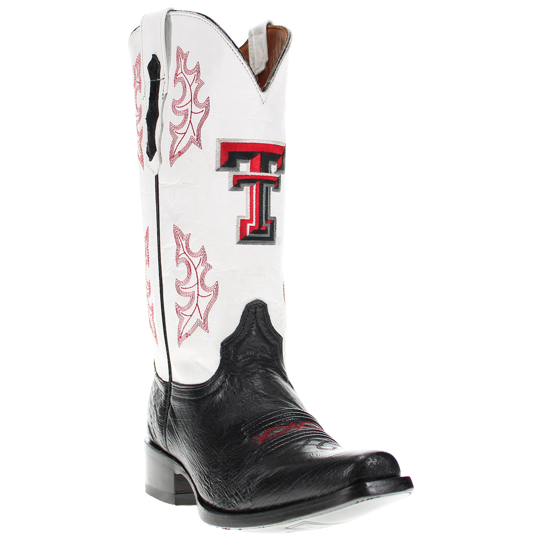 Men's University of Texas Tech Red Raiders Cowboy Boots | Black Broad Square/JW Smooth Ostrich Boots | Officially Licensed | Brooks #select-a-toe_jw