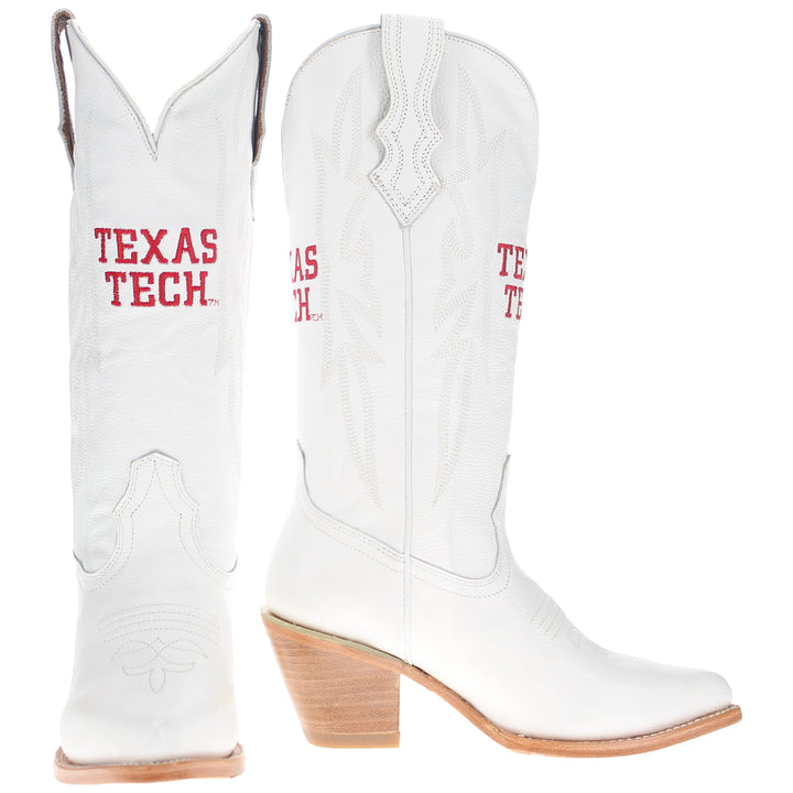 Women's Texas Tech Red Raiders All White Pointed Toe Cowgirl Boots Leighton Vaccari University