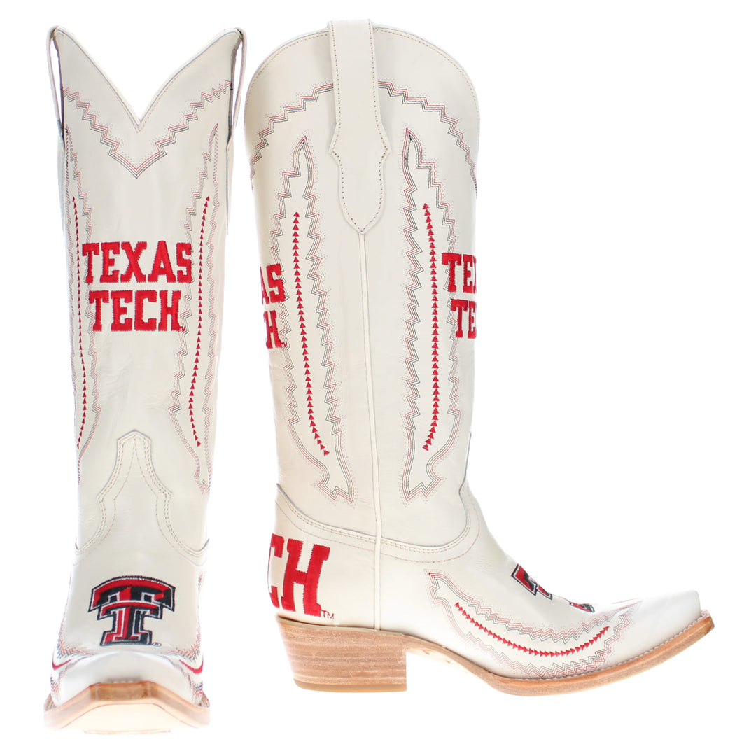 Women's Texas Tech Red Raiders Bone Leather Cowgirl Snip Toe Boots by Vaccari