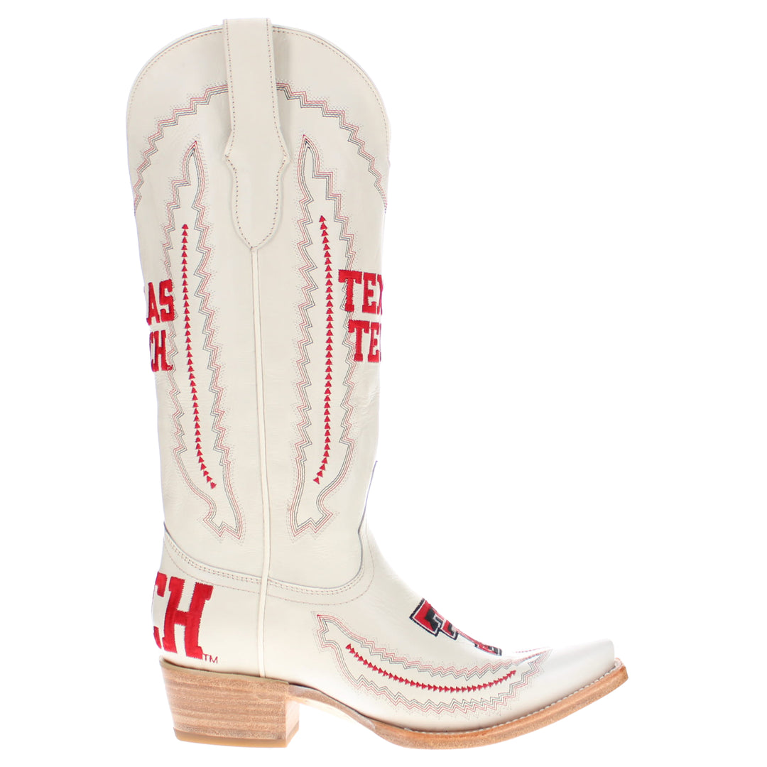 Women's Texas Tech Red Raiders Bone Leather Cowgirl Snip Toe Boots by Vaccari