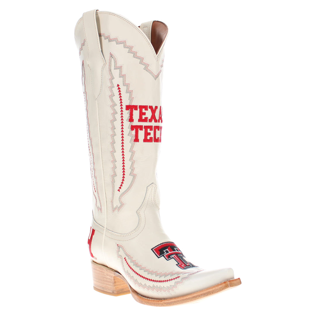 Women's Texas Tech Red Raiders Bone Leather Cowgirl Snip Toe Boots by Vaccari