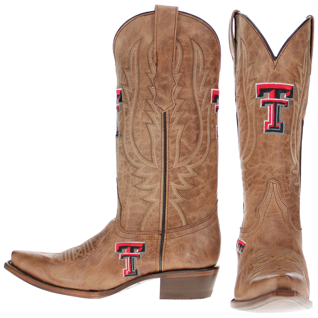 Women's Texas Tech Red Raiders Tan Leather Snip Toe Cowgirl Boots by Vaccari