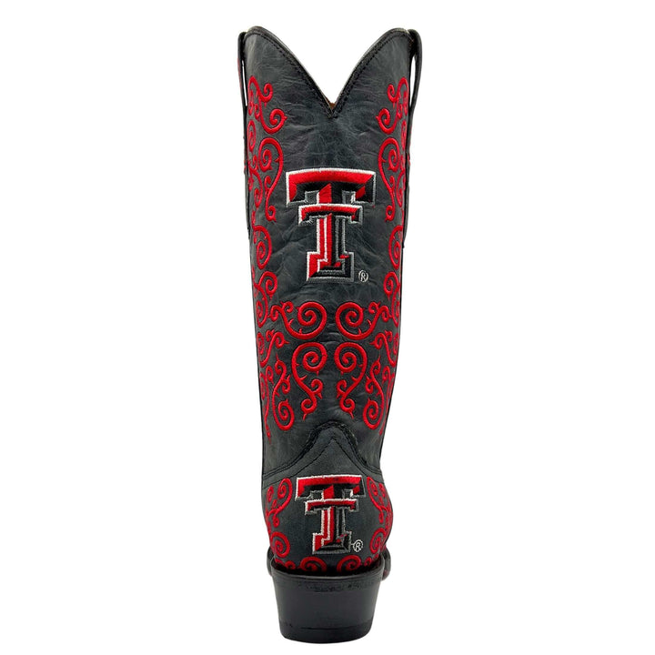 Women's Texas Tech University Red Raiders Cowgirl Boots | Red Scroll Embroidery Black Snip Toe Boots | Officially Licensed | Claire