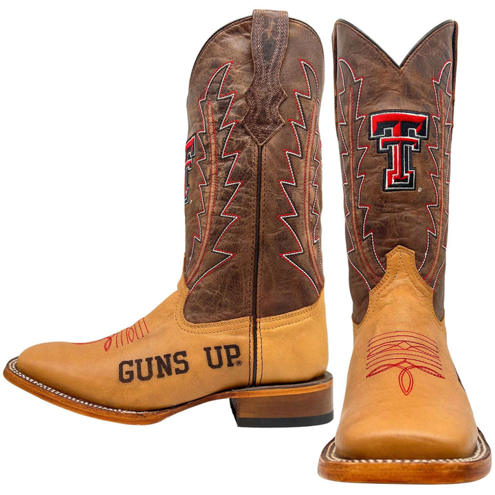 Men's University of Texas Tech Red Raiders Cowboy Boots | Tan/Mocha Broad Square Boots | Officially Licensed | Weston